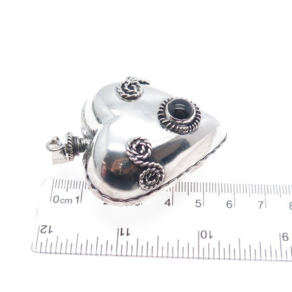925 Sterling Silver Vintage Mexico Real Black Onyx Heart Perfume Bottle Pendant