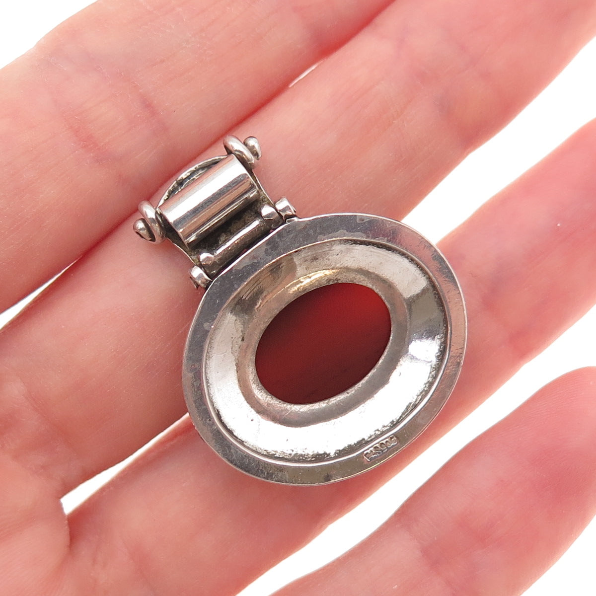 925 Sterling Silver Vintage Real Carnelian Swirl Oxidized Slide Pendant