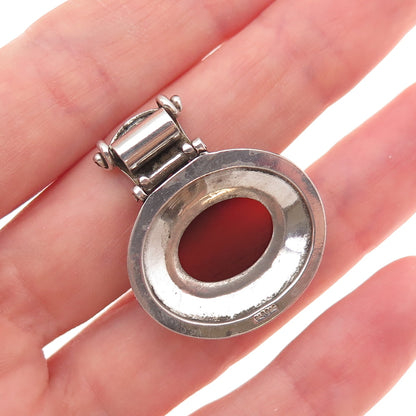 925 Sterling Silver Vintage Real Carnelian Swirl Oxidized Slide Pendant