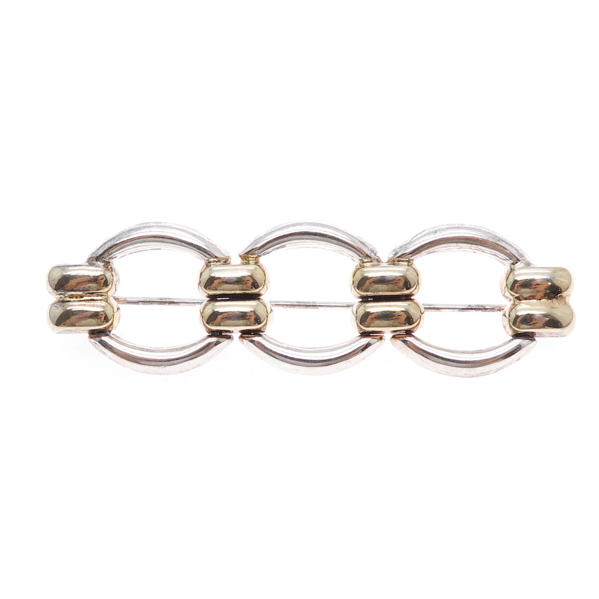 925 Sterling Silver 2-Tone Vintage Italy Modernist Link Pin Brooch