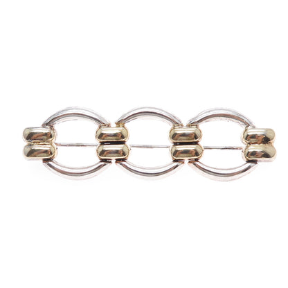 925 Sterling Silver 2-Tone Vintage Italy Modernist Link Pin Brooch