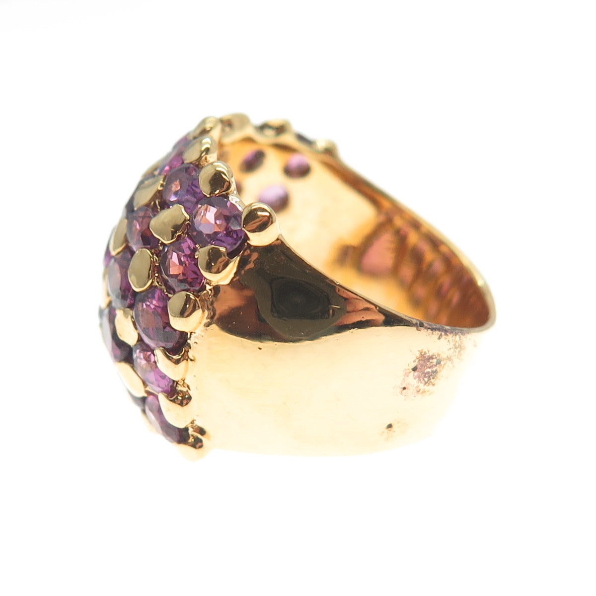 925 Sterling Silver Gold Plated IBB Real Amethyst Gem Cluster Wide Ring Size 6