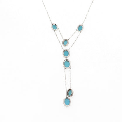 925 Sterling Silver Real Sleeping Beauty Turquoise Cable Chain Necklace 18"