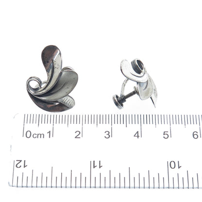 BEAU 925 Sterling Silver Antique Floral Leaf Oxidized Screw Back Earrings