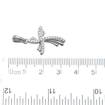 925 Sterling Silver Real Diamond Accent Wavy Cross Charm Pendant