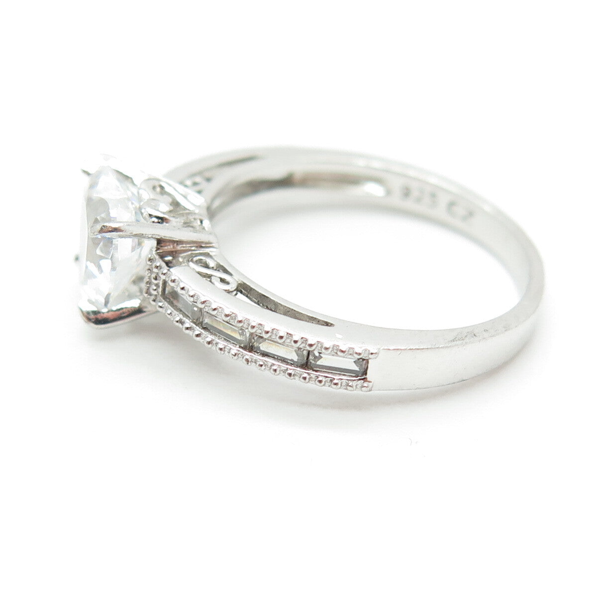 925 Sterling Silver Heart & Baguette-Cut C Z Promise Ring Size 8