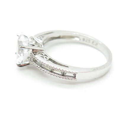 925 Sterling Silver Heart & Baguette-Cut C Z Promise Ring Size 8