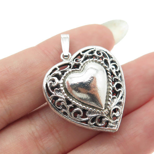 925 Sterling Silver Antique Art Deco Swirl Heart Pendant