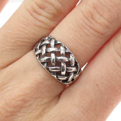 925 Sterling Silver Vintage Woven Oxidized Ring Size 6.75