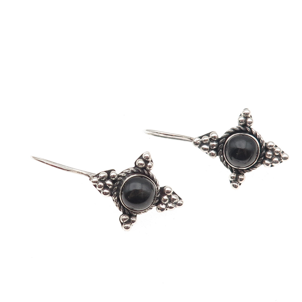 925 Sterling Silver Vintage Real Black Obsidian Cross Beaded Earrings