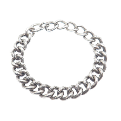 800 Silver Antique Art Deco Ornate Curb Link Oxidized Bracelet 9"