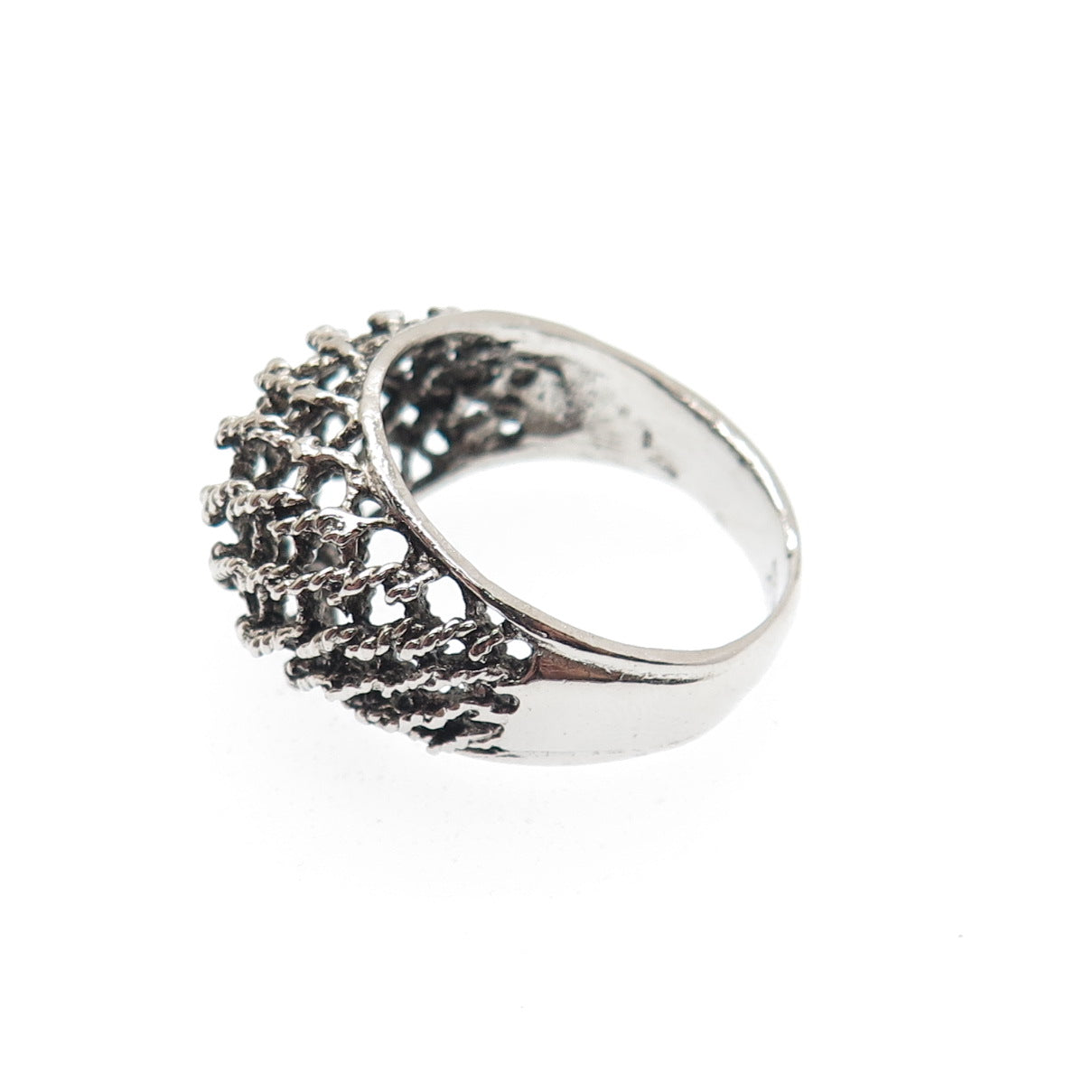 925 Sterling Silver Vintage Cage Dome Oxidized Ring Size 9