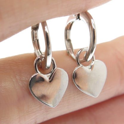 HAN 925 Sterling Silver Heart Tag Charm Hoop Earrings