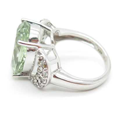 SAM 925 Sterling Silver Real Green Amethyst & White Topaz Ring Size 6