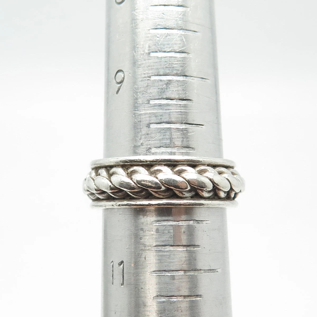 925 Sterling Silver Vintage Mexico Woven Band Ring Size 10.25