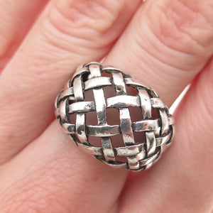 925 Sterling Silver Vintage Woven Dome Oxidized Ring Size 8