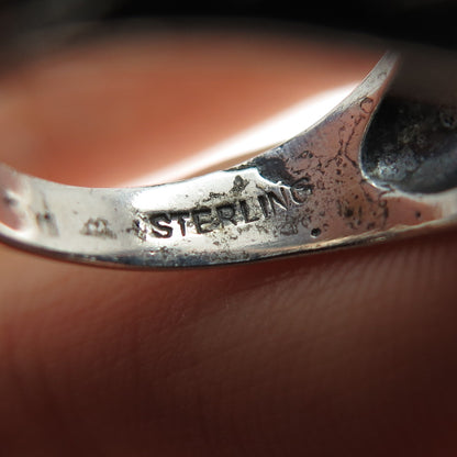 925 Sterling Silver Vintage Modernist Ribbed Dome Oxidized Ring Size 6.5
