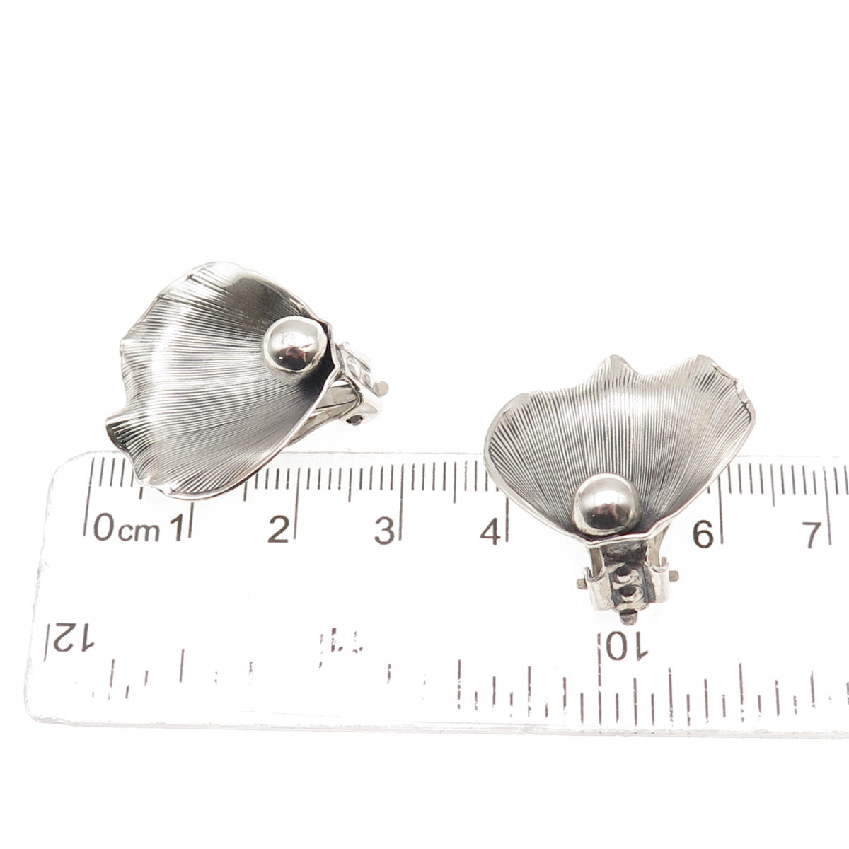 925 Sterling Silver Antique Art Deco Calla Lily Oxidized Clip On Earrings