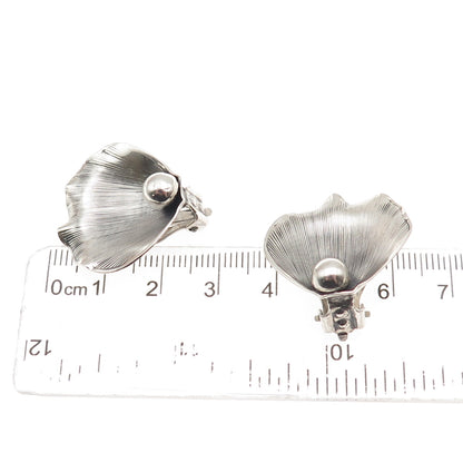 925 Sterling Silver Antique Art Deco Calla Lily Oxidized Clip On Earrings