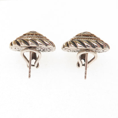 EFFY Sterling Silver 18K Gold Vintage Real Diamond & Citrine Omega Back Earrings