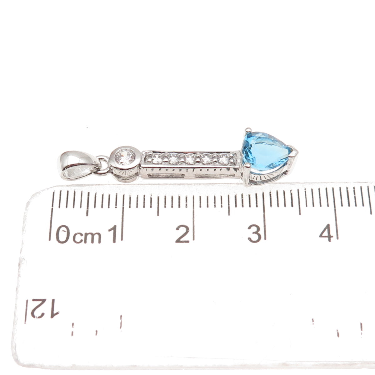 925 Sterling Silver Real Swiss Blue Topaz & C Z Heart Charm Pendant