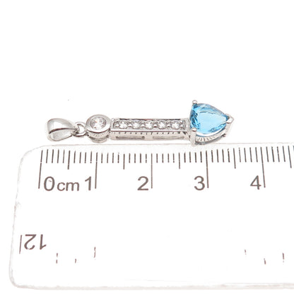 925 Sterling Silver Real Swiss Blue Topaz & C Z Heart Charm Pendant