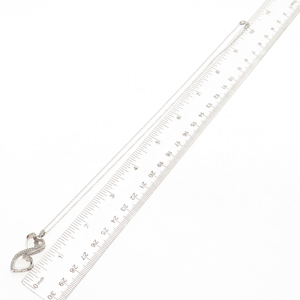 925 Sterling Silver Real Diamond Couple Heart Cable Chain Necklace 18"