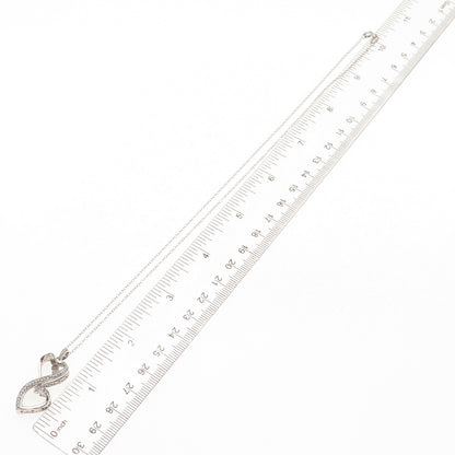 925 Sterling Silver Real Diamond Couple Heart Cable Chain Necklace 18"