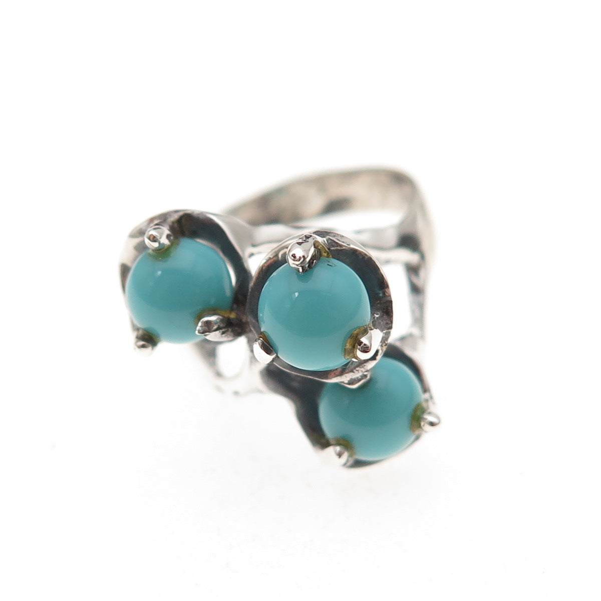 925 Sterling Silver Vintage Mexico Real Turquoise Oxidized Ring Size 6.25