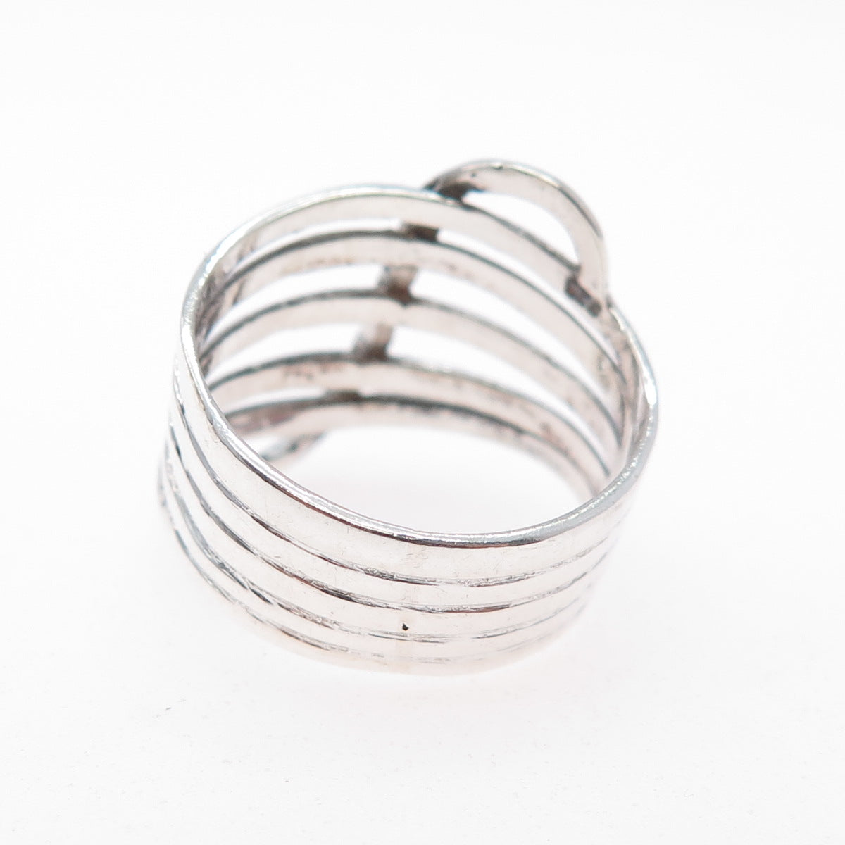 925 Sterling Silver Vintage Modernist 6-Row Ring Size 7.5