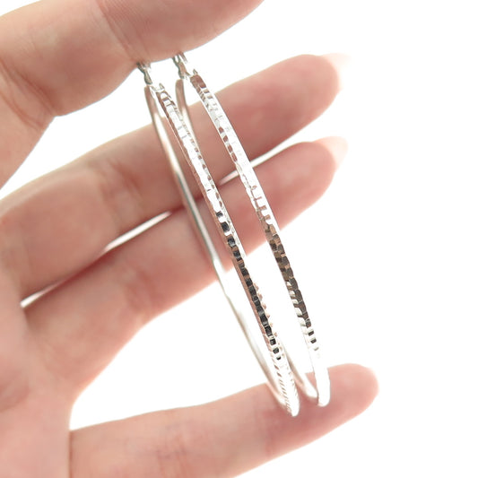 925 Sterling Silver Diamond-Cut Large Hoop Earrings