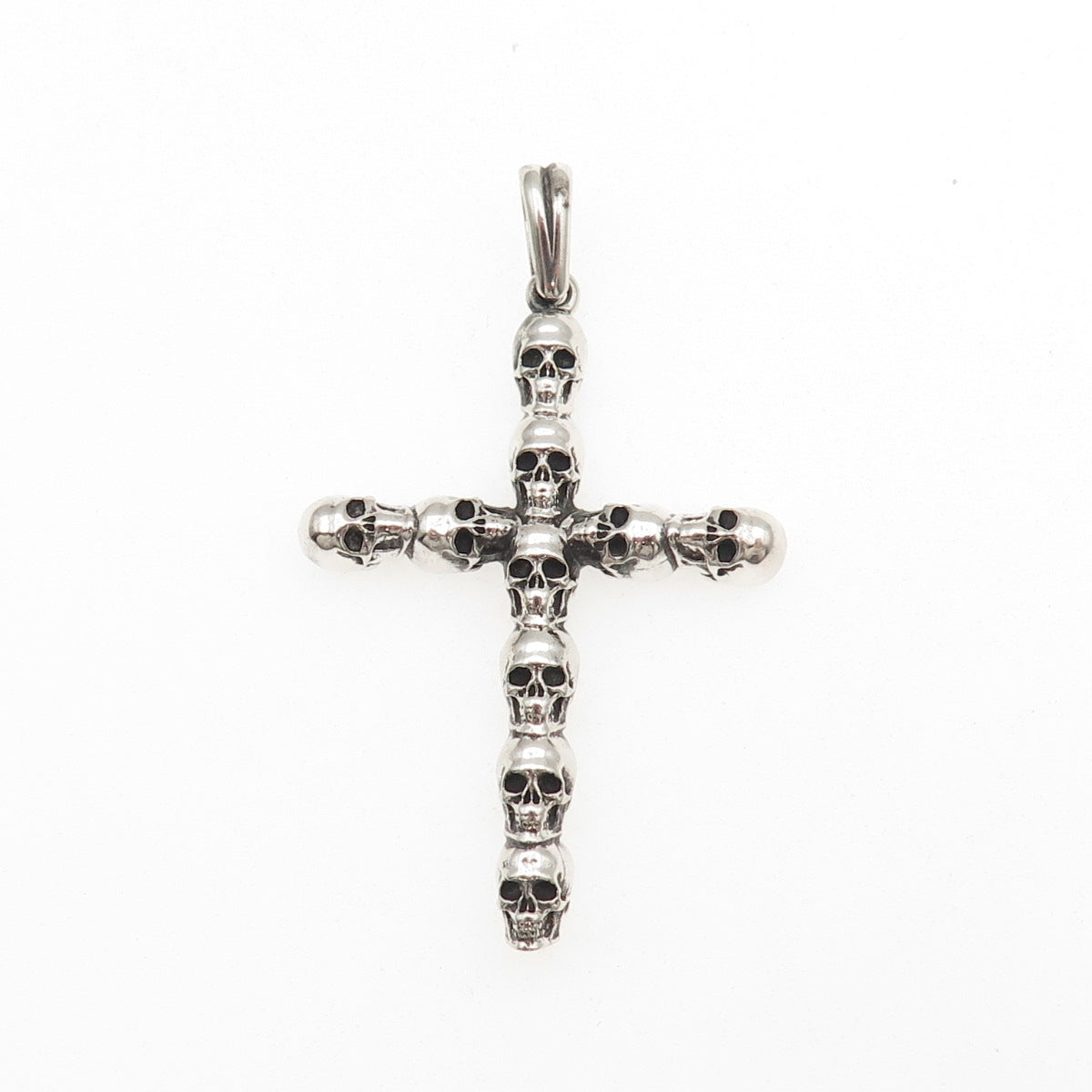 925 Sterling Silver Vintage Skull Cross Oxidized Pendant