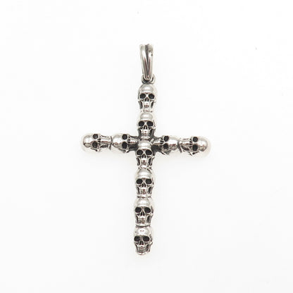 925 Sterling Silver Vintage Skull Cross Oxidized Pendant