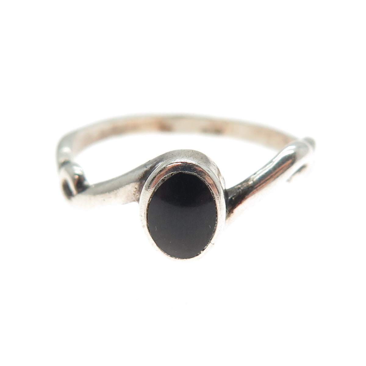 925 Sterling Silver Vintage Real Black Onyx Oxidized Bypass Ring Size 6.25
