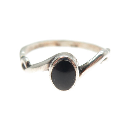 925 Sterling Silver Vintage Real Black Onyx Oxidized Bypass Ring Size 6.25