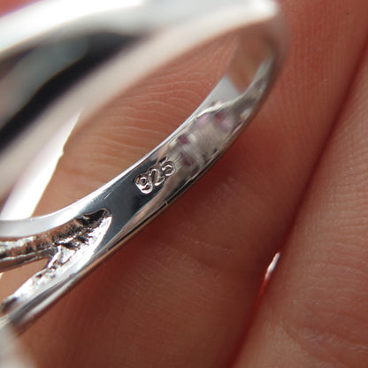 925 Sterling Silver Real Pink Topaz & C Z Flower Ring Size 7.25