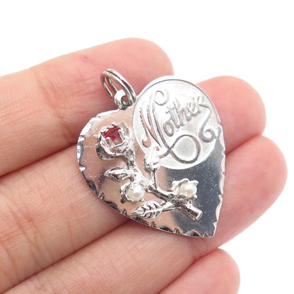 TOWN & COUNTRY 925 Sterling Vintage Rhinestone Faux Pearl "Mother" Heart Pendant