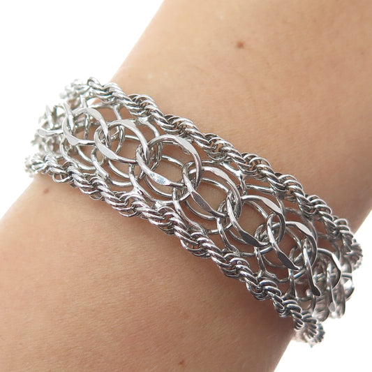 AMERICAN 925 Sterling Silver Antique Twisted Rope & Bismark Link Bracelet 6.75"