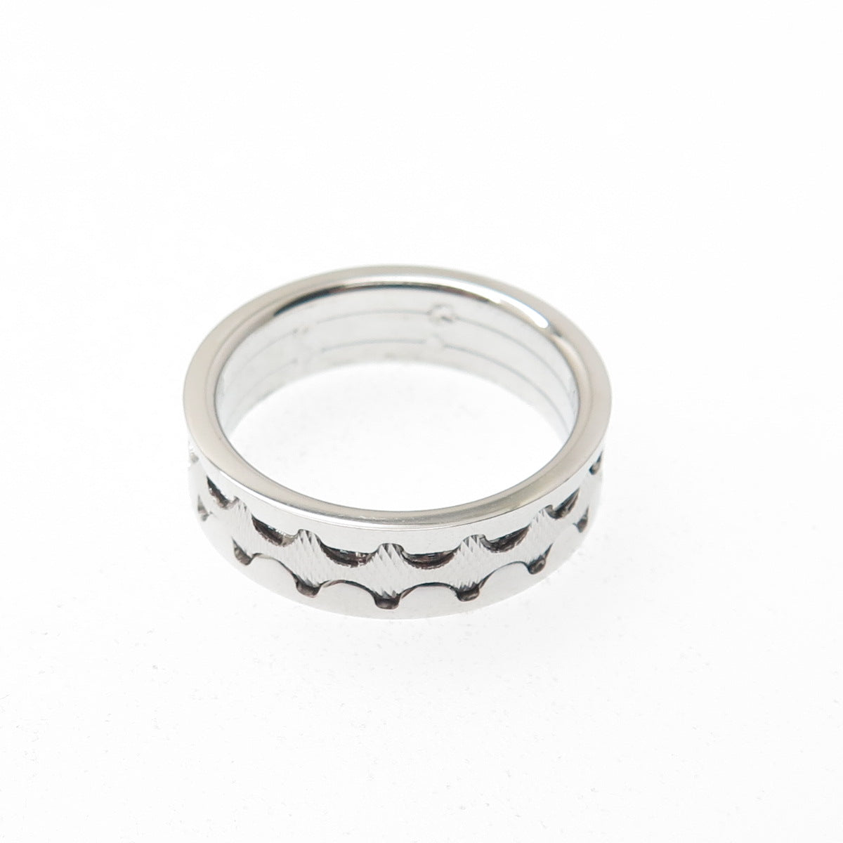 NEOS 925 Sterling Silver Textured Wave Band Ring Size 8.75