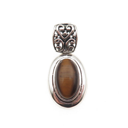 SX Sally C 925 Sterling Silver Vintage Real Tiger Eye Oxidized Charm Pendant