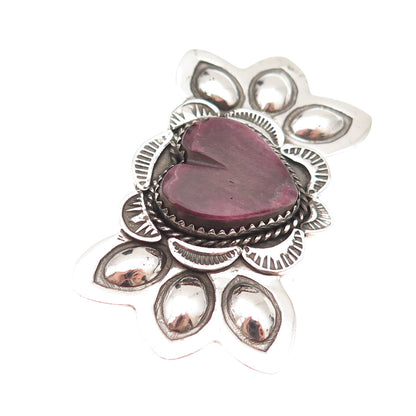 Bobby Francis Navajo Old Pawn Sterling Silver Vintage Sugilite Heart Pin Brooch