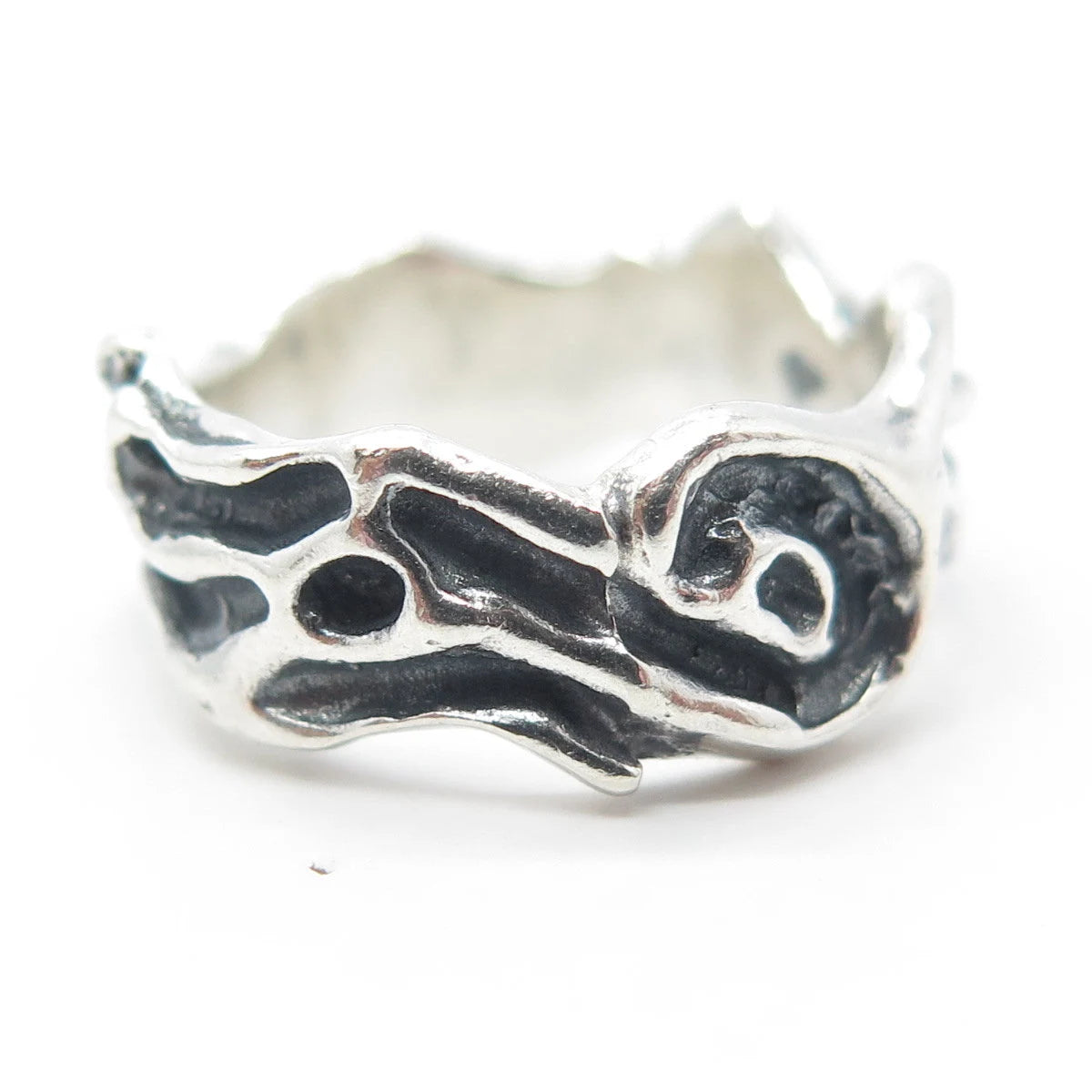925 Sterling Silver Vintage Modernist Band Ring Size 8.5