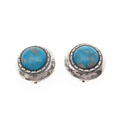 Cengiz 925 Sterling Silver Vintage Real Turquoise Modernist Clip On Earrings