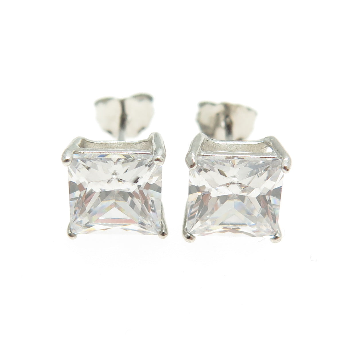 925 Sterling Silver Princess-Cut C Z Stud Earrings