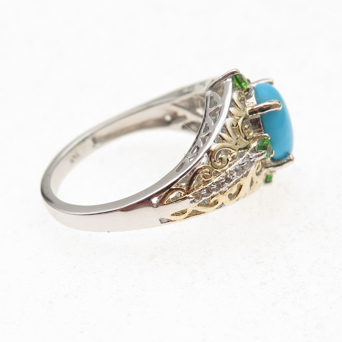 Chuck Clemency 925 Sterling 2-Tone Real Turquoise Peridot Topaz Ring Size 8.25