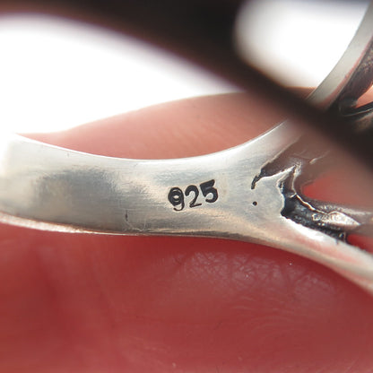 925 Sterling Silver Vintage Real Cabochon Agate Modernist Ring Size 9.25