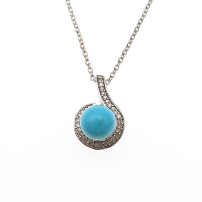 D'Joy 925 Sterling Silver Real Turquoise & White Topaz Cable Chain Necklace 20"