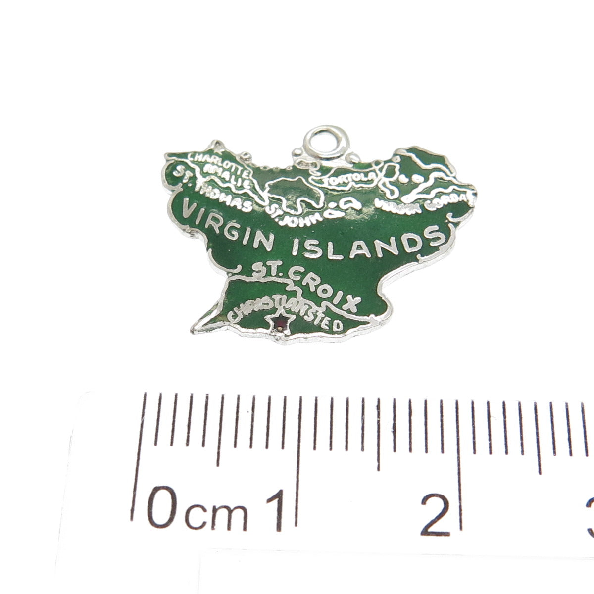 925 Sterling Silver Vintage Green Enamel Saint Croix, Virgin Islands Pendant