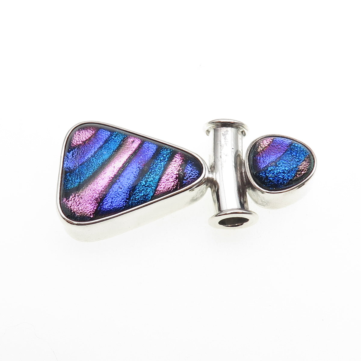 925 Sterling Silver Vintage Dichroic Glass Modernist Slide Pendant