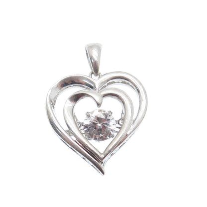 925 Sterling Silver Round-Cut C Z Double Heart Minimalist Charm Pendant